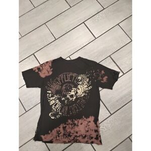 Affliction Led Zeppelin Skull Wings Bleached T Shirt Women's Black Lace Detail S